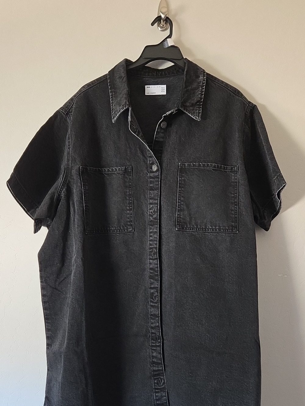ASOS Washed Black Short-Sleeve Button-Down Shirt